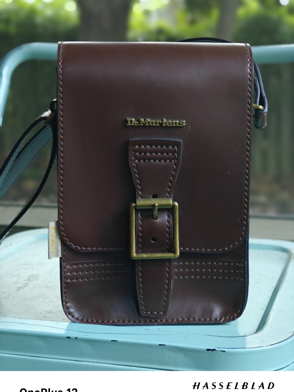 Dr. Martens Dark Brown Leather Messenger Bag with Brass Buckle